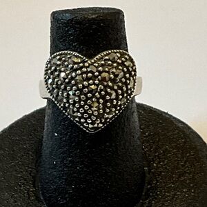 Sparkling Heart Marcasite and 925 Silver Ring
